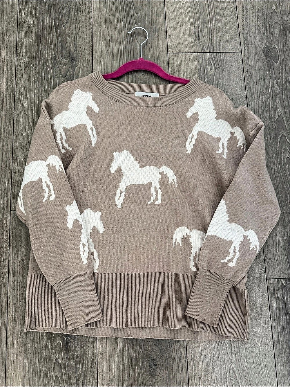 Jason Wu Equestrian Horse Print Sweater Brown & White Medium